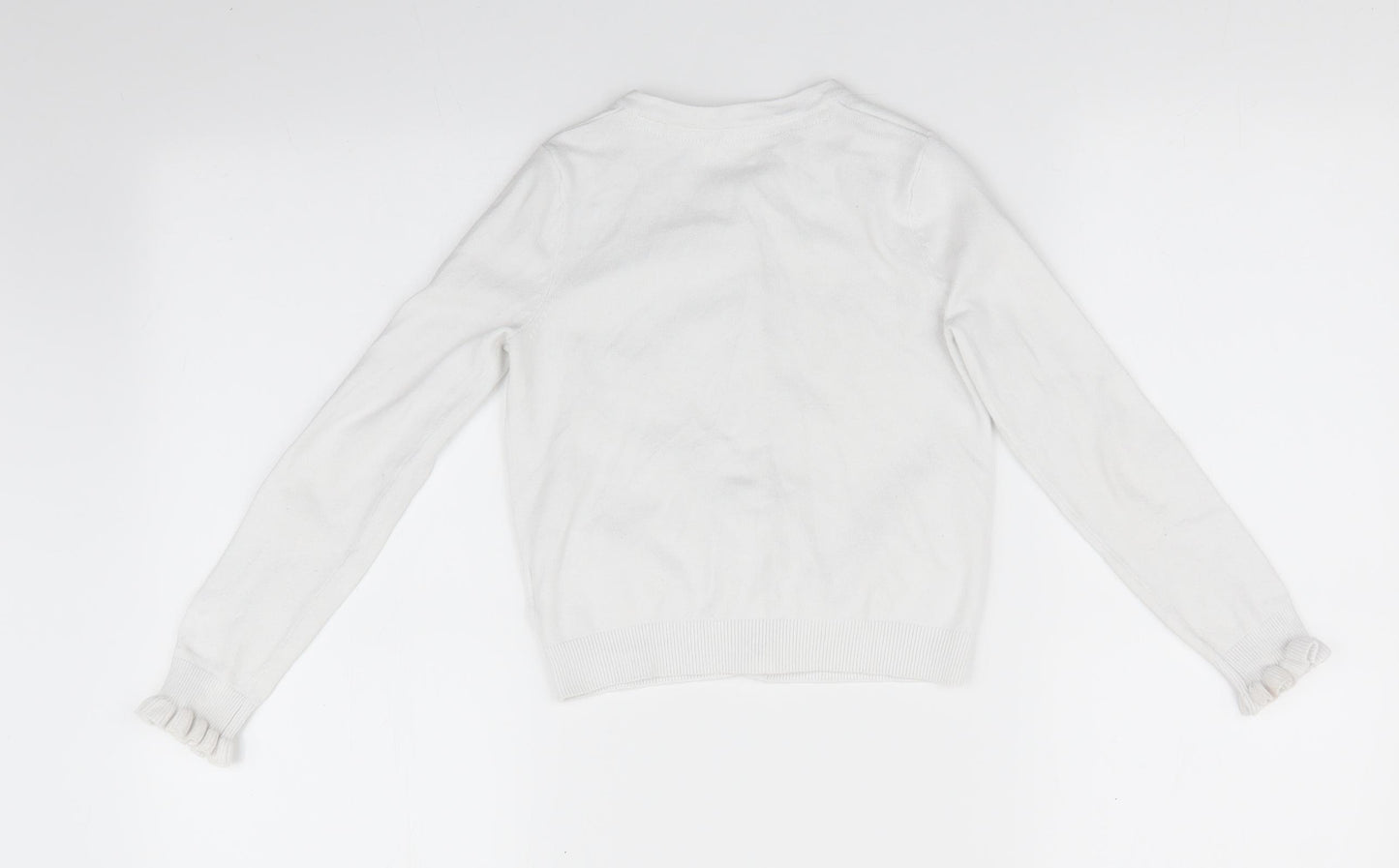 NEXT Girls White   Cardigan Jumper Size 6 Years  - Frilled Cuffs