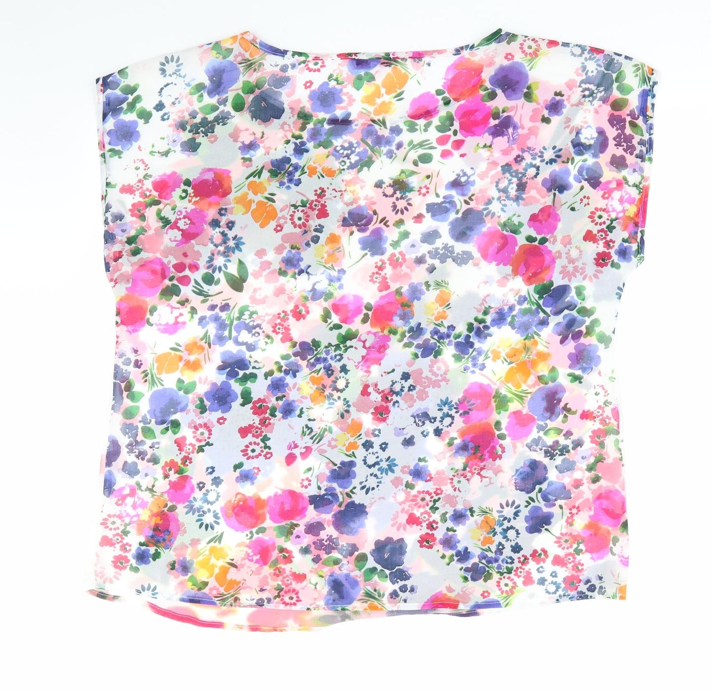 Per Una Womens White Floral  Basic Blouse Size 18  - Subtle Sequins throughout - Purple pink orange red yellow flowers