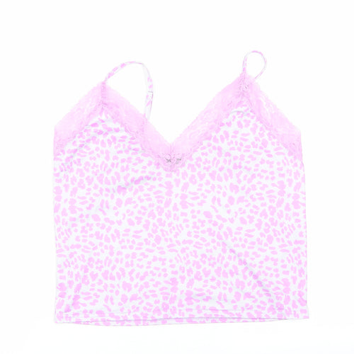 SheIn Womens Pink Animal Print  Cami Pyjama Top Size 10  - Lace Trim