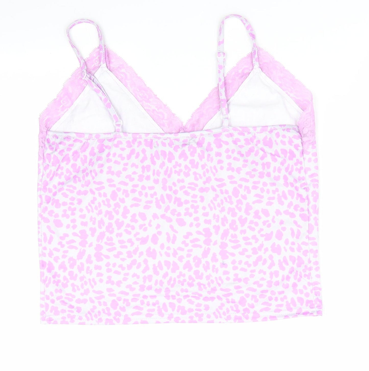 SheIn Womens Pink Animal Print  Cami Pyjama Top Size 10  - Lace Trim