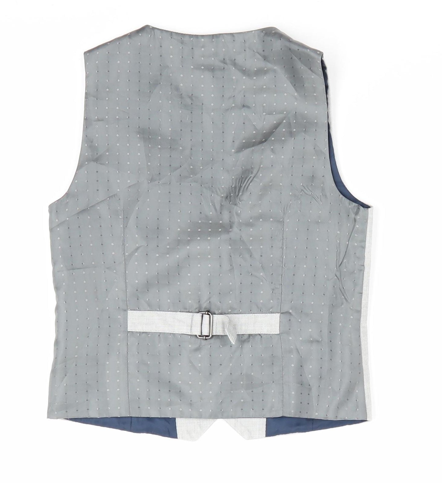 NEXT Boys Grey   Gilet Waistcoat Size 5-6 Years  - Linen Look Faux Hankerchief Satin look back with Polka Dots