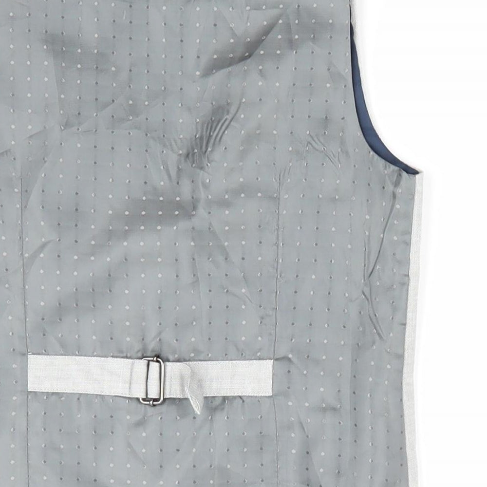 NEXT Boys Grey   Gilet Waistcoat Size 5-6 Years  - Linen Look Faux Hankerchief Satin look back with Polka Dots