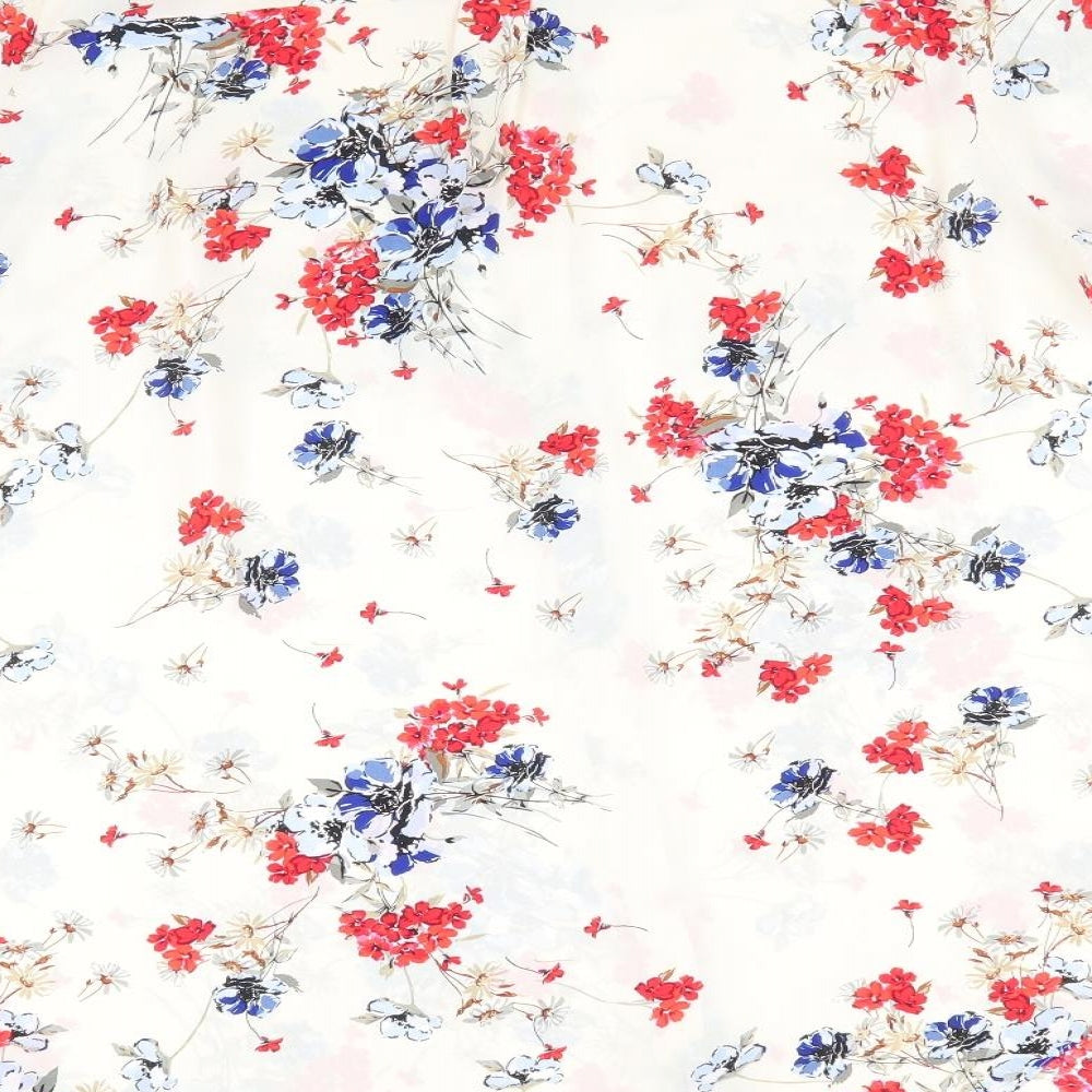 Primark Womens Ivory Floral  Basic Button-Up Size 16  - Red Blue Flowers Longline