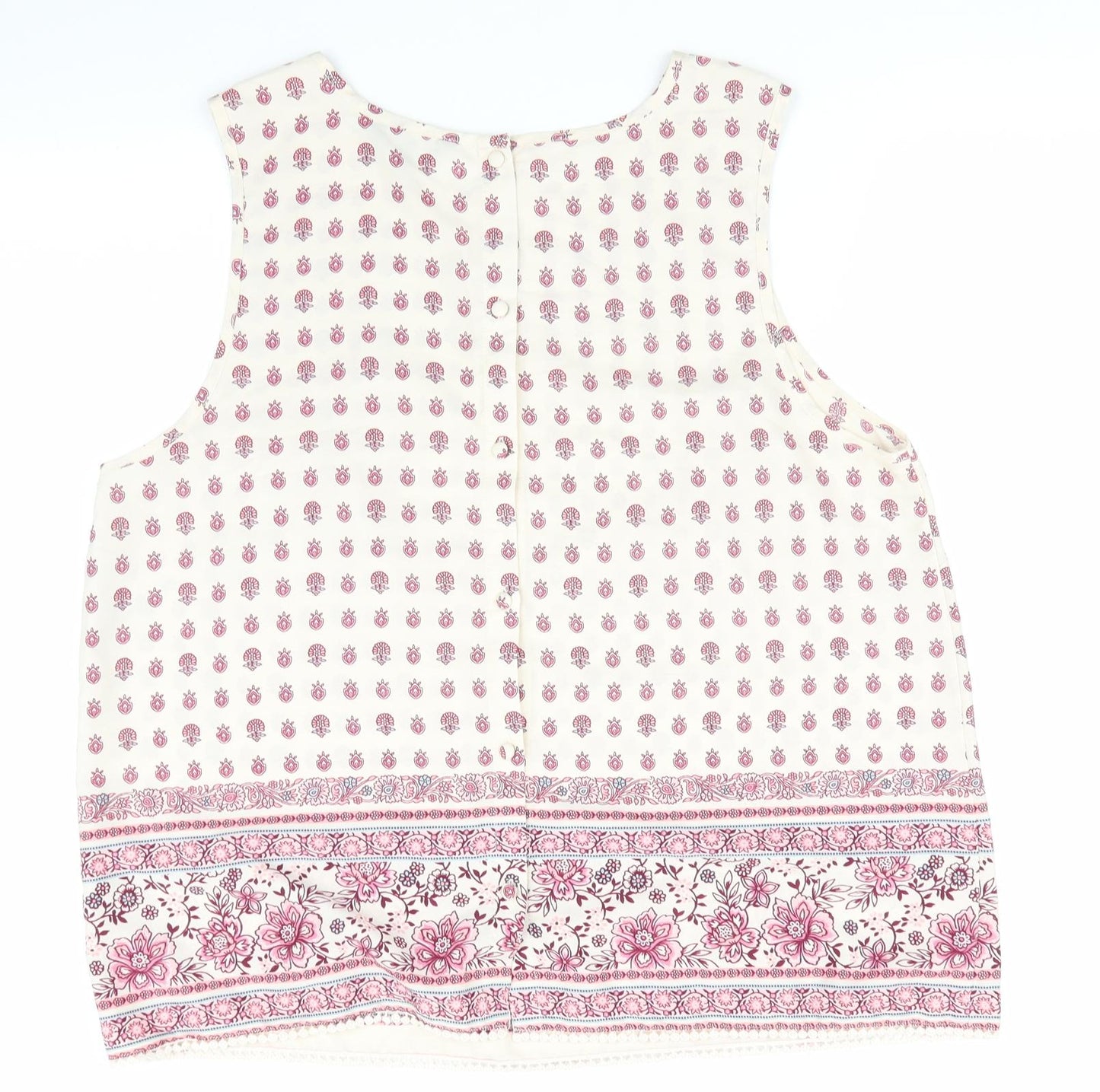 New Look Womens Ivory Floral  Basic Button-Up Size 16  - Back Button Up Pink Burgandy Flowers