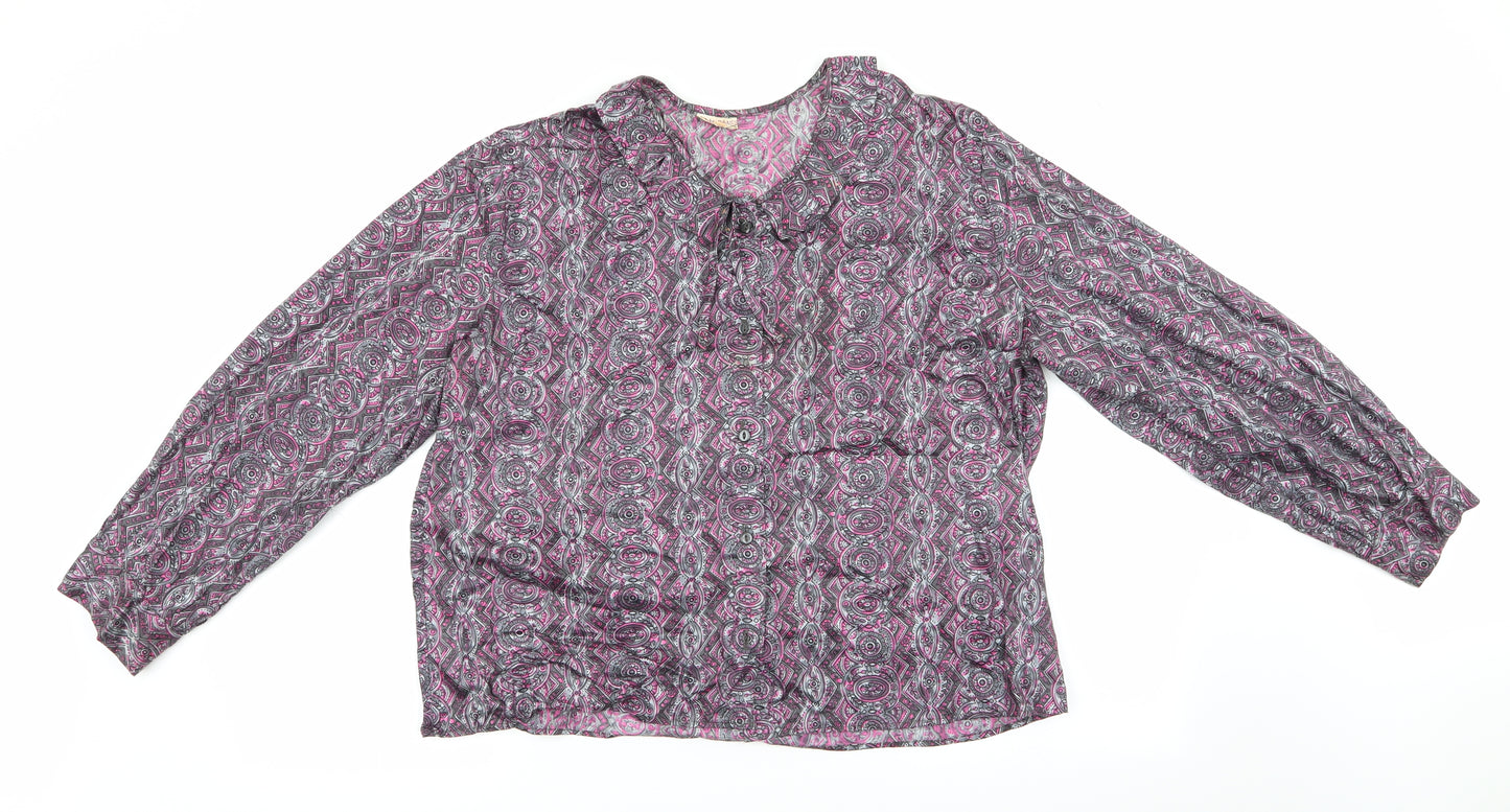 Wilray Separates Womens Grey Geometric  Basic Button-Up Size 16  - Frilled collar Pink & Grey