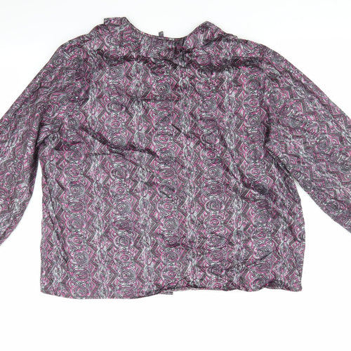 Wilray Separates Womens Grey Geometric  Basic Button-Up Size 16  - Frilled collar Pink & Grey