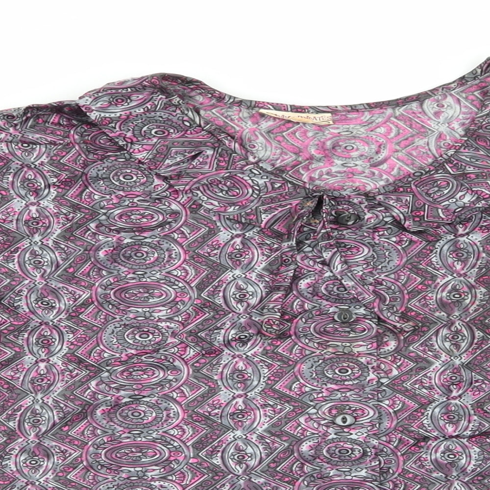 Wilray Separates Womens Grey Geometric  Basic Button-Up Size 16  - Frilled collar Pink & Grey