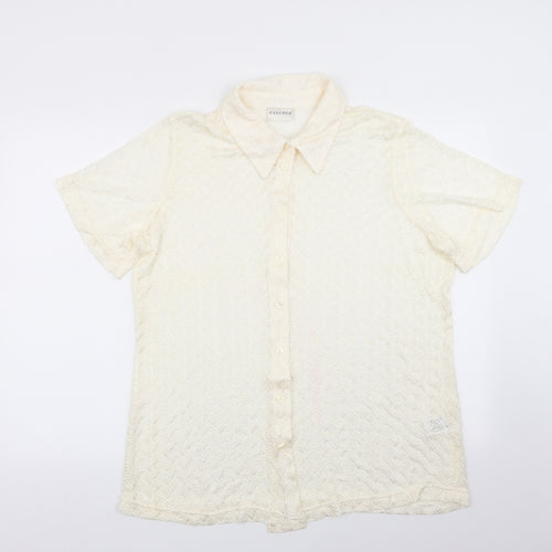 essence Womens Ivory Geometric  Basic Button-Up Size 18  - Lace Like Open Knit