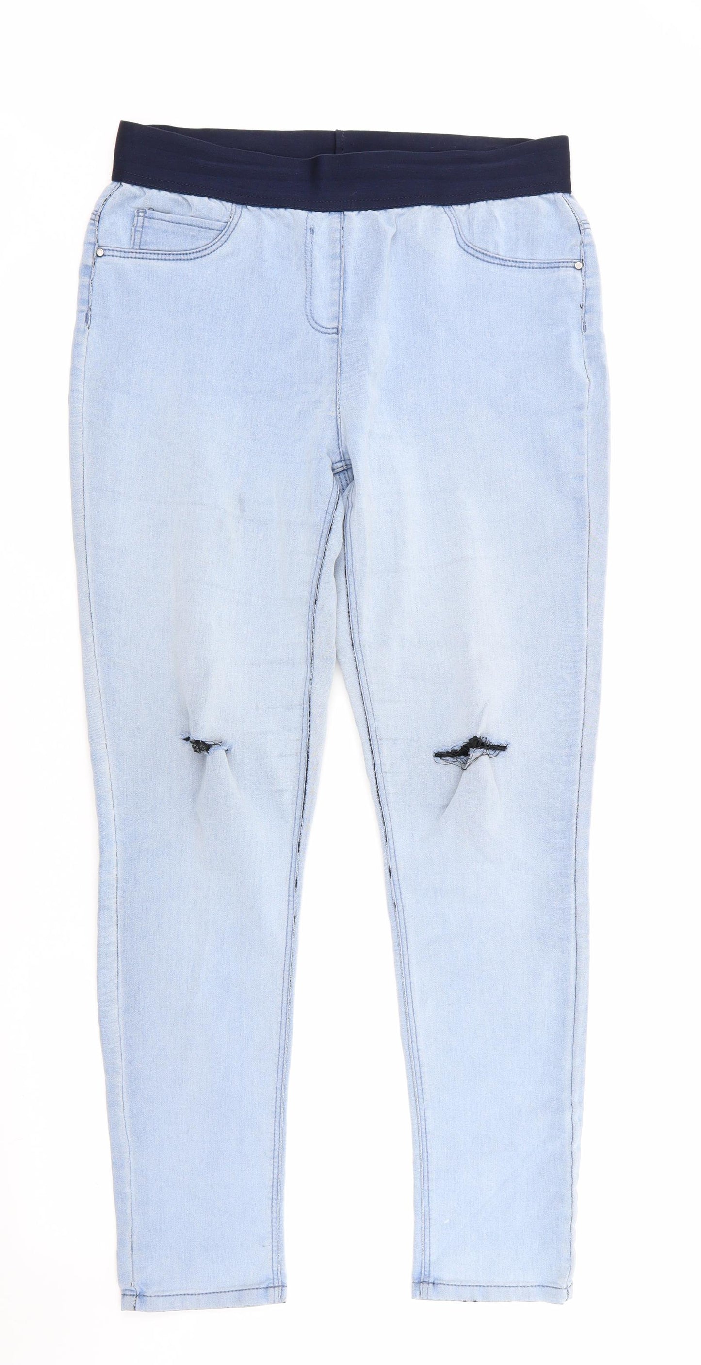 George Womens Blue   Jegging Trousers Size 14 L29 in - Distressed Light Blue Soft Denim Look Legging