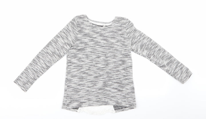 Florence and Fred Girls Grey   Pullover Jumper Size 9-10 Years  - Subtle shimmer effect, Grey Black White Mix Fabric Insert to back