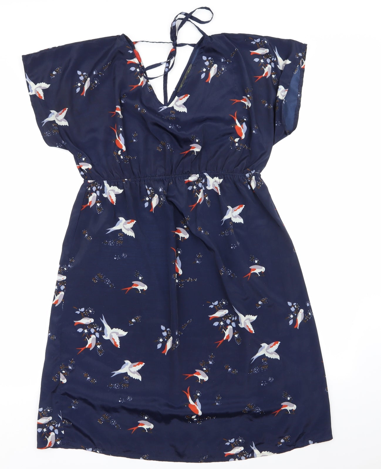 Blooming Marvellous Womens Blue Animal Print  A-Line  Size 10  - Swallow Print V Front & Back Tie