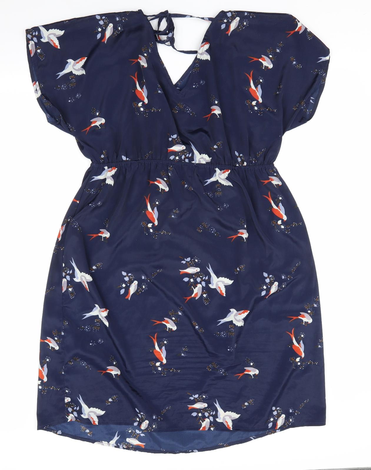 Blooming Marvellous Womens Blue Animal Print  A-Line  Size 10  - Swallow Print V Front & Back Tie