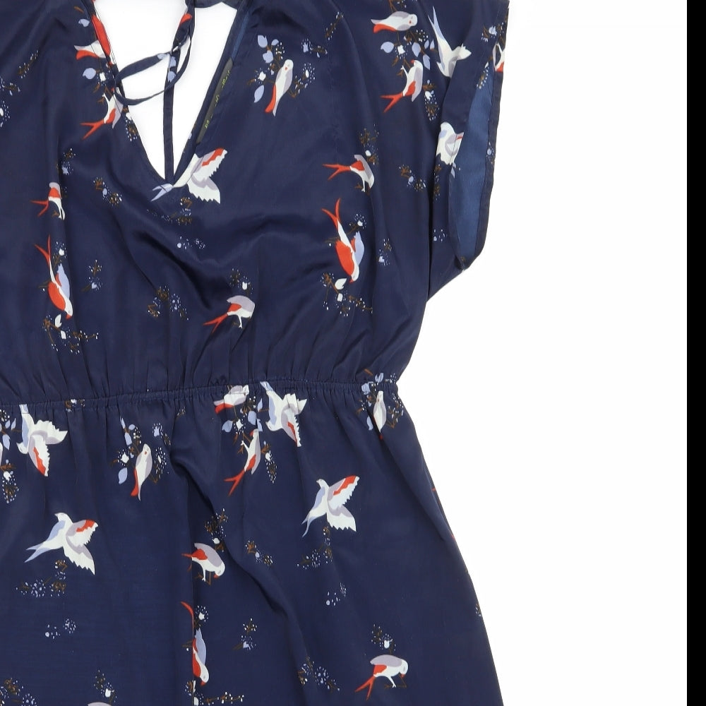 Blooming Marvellous Womens Blue Animal Print  A-Line  Size 10  - Swallow Print V Front & Back Tie