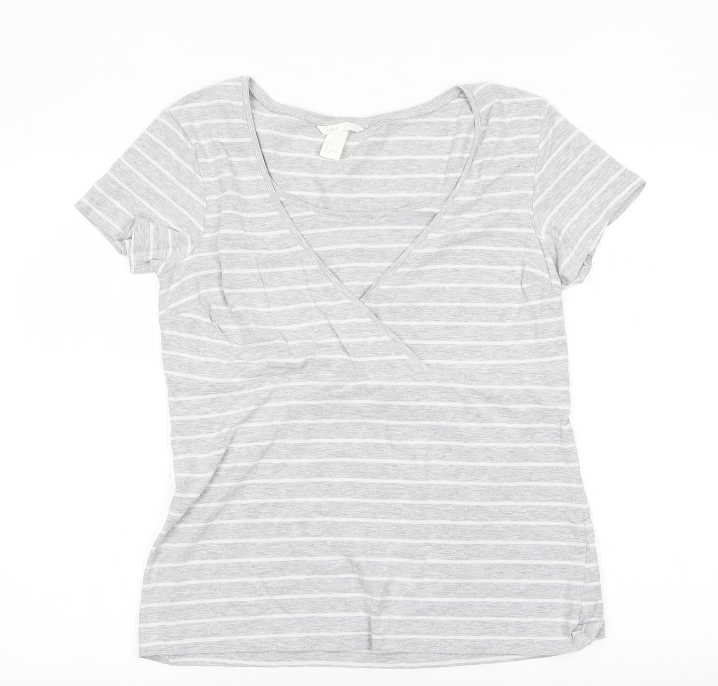 H&M Mama Womens Grey Striped  Tunic T-Shirt Size 14  - White stripe