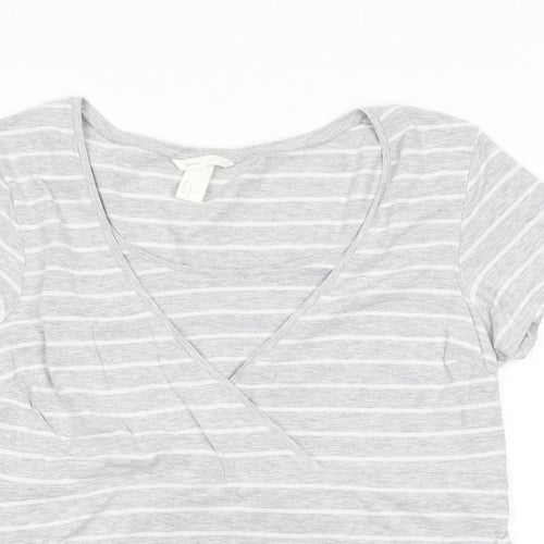 H&M Mama Womens Grey Striped  Tunic T-Shirt Size 14  - White stripe