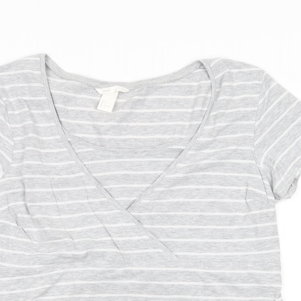 H&M Mama Womens Grey Striped  Tunic T-Shirt Size 14  - White stripe
