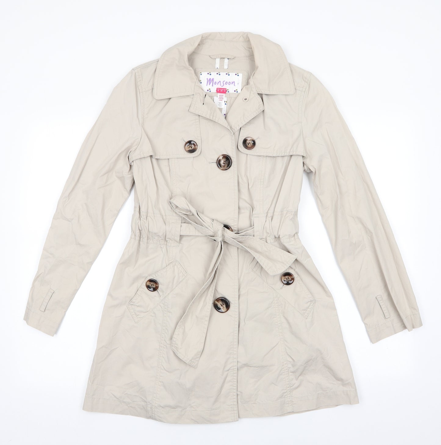 Monsoon Womens Beige   Trench Coat Coat Size 8  - Stone colour