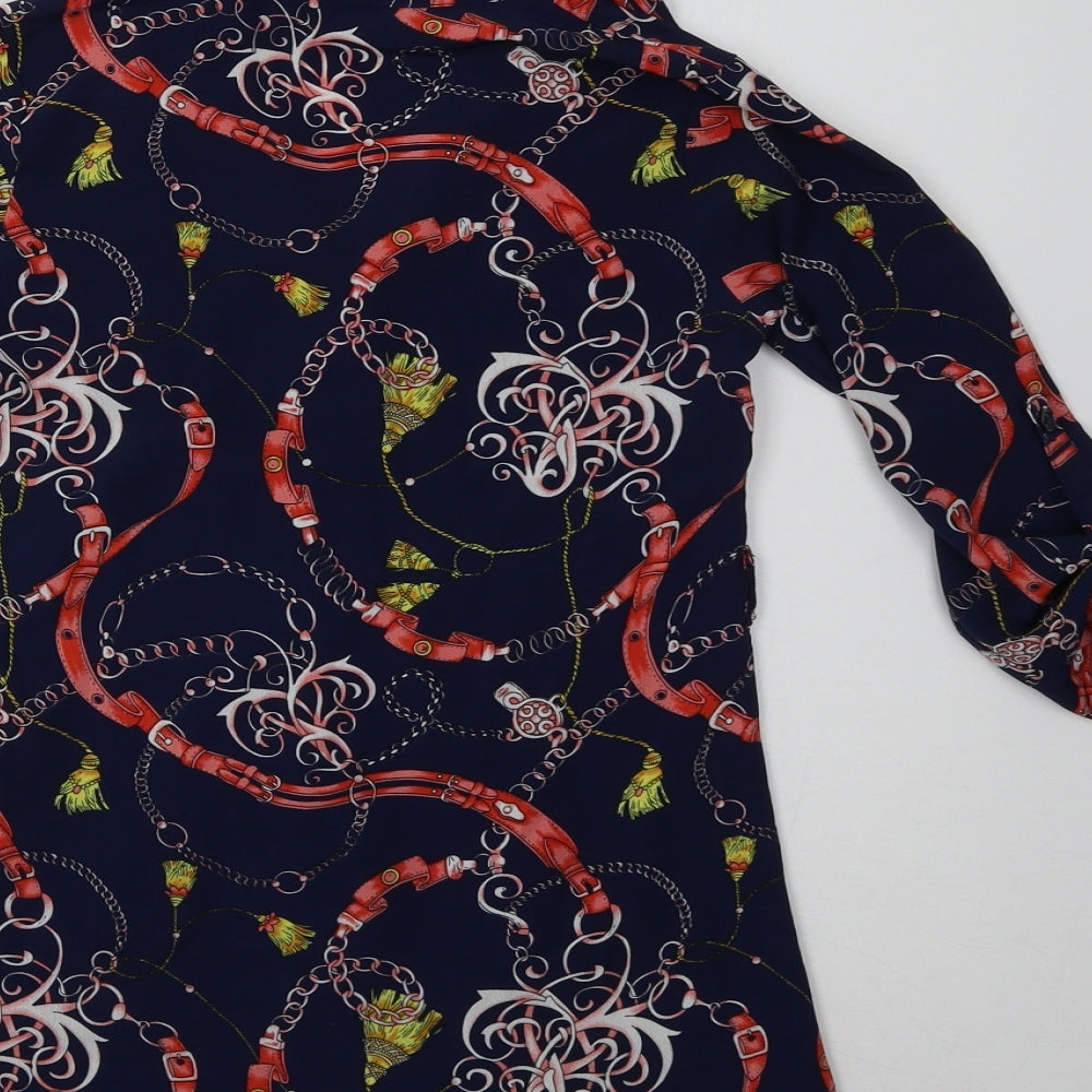 Jolie Angel Womens Blue Geometric  Basic Button-Up Size 6