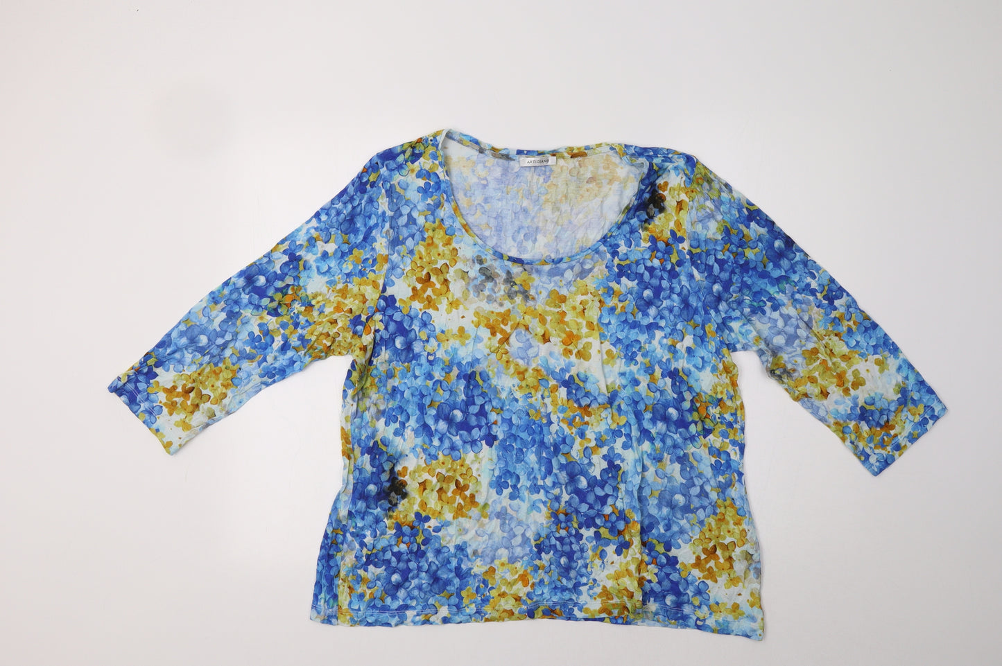 Artigiano Womens Blue Floral  Basic Blouse Size L
