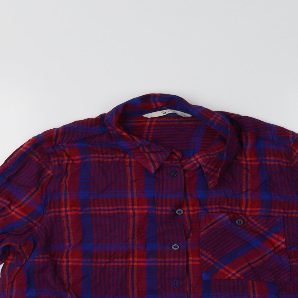 TU Womens Purple Check  Basic Button-Up Size 10