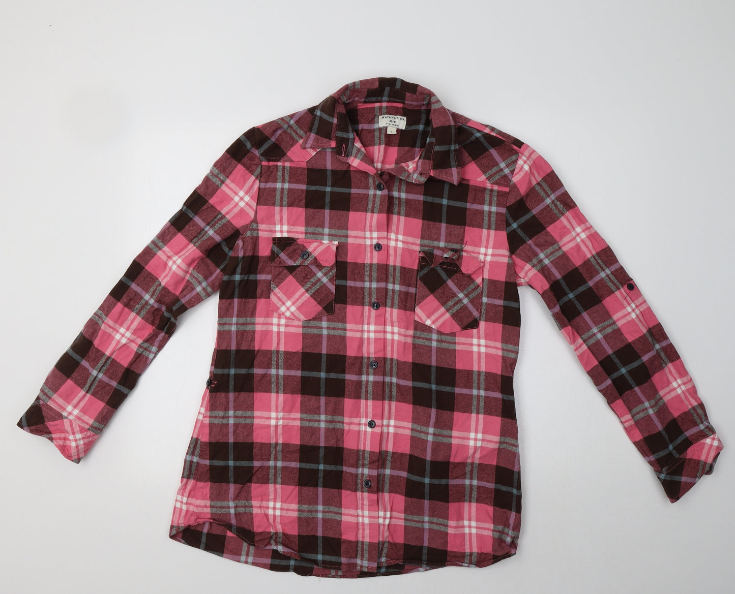 Matchstick Womens Pink Check  Basic Button-Up Size L