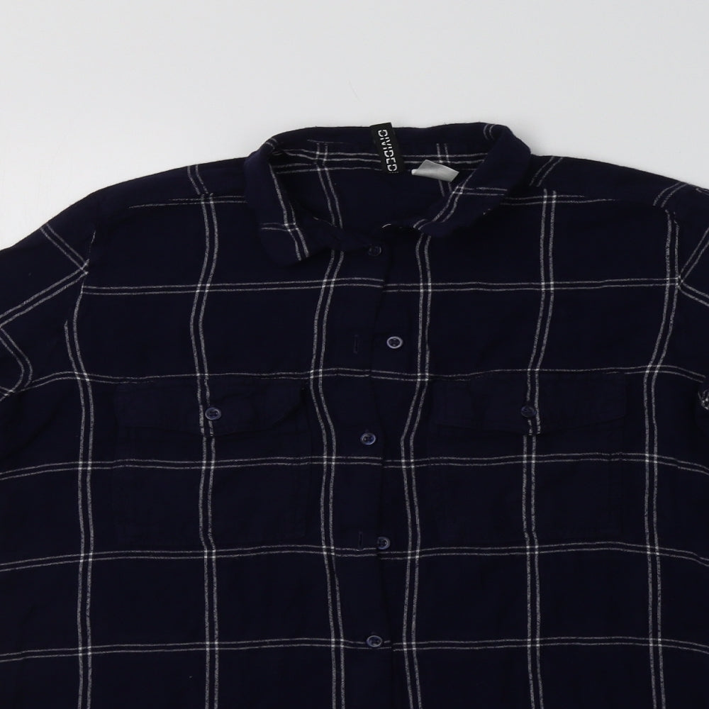 H&M Womens Blue Check  Basic Button-Up Size 12