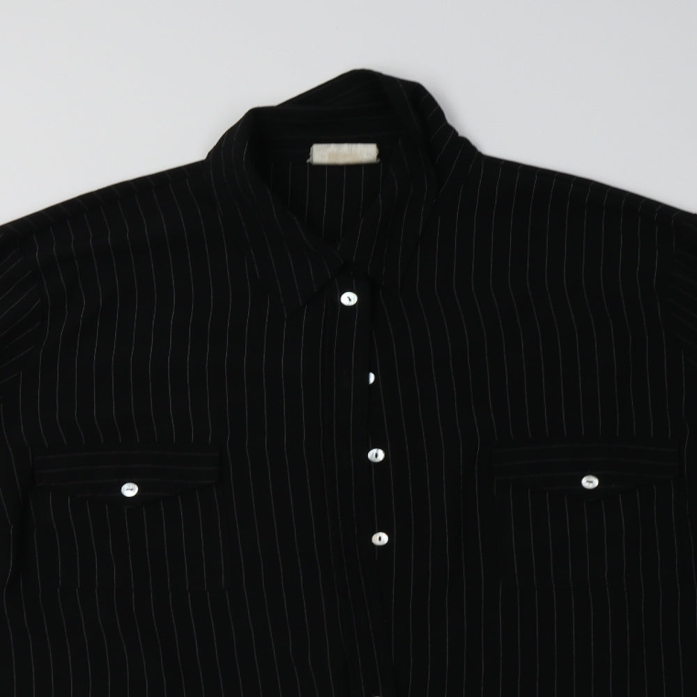 Evans Womens Black Striped  Basic Button-Up Size 30