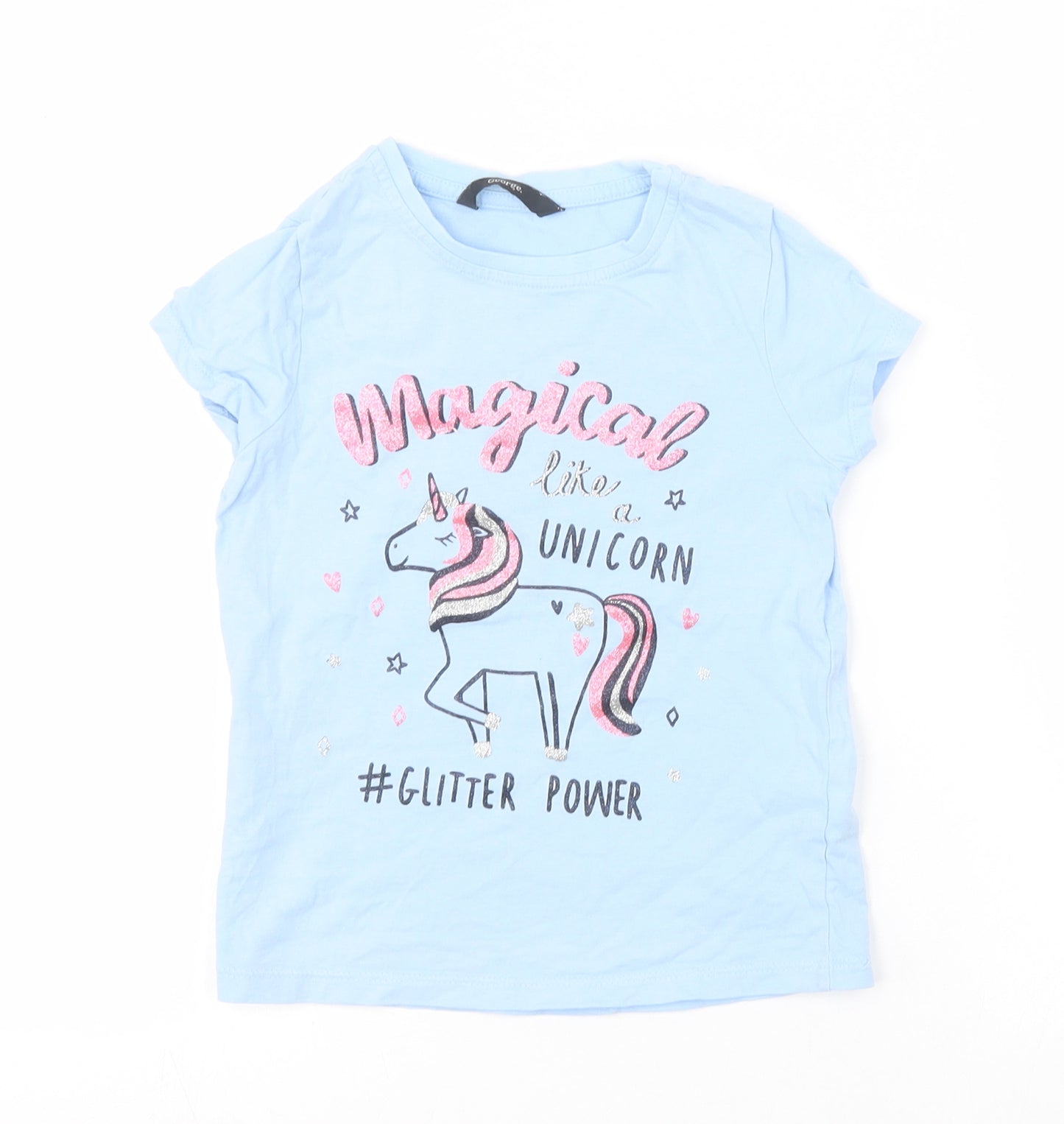 George Girls Blue   Basic T-Shirt Size 5-6 Years  - UNICORN