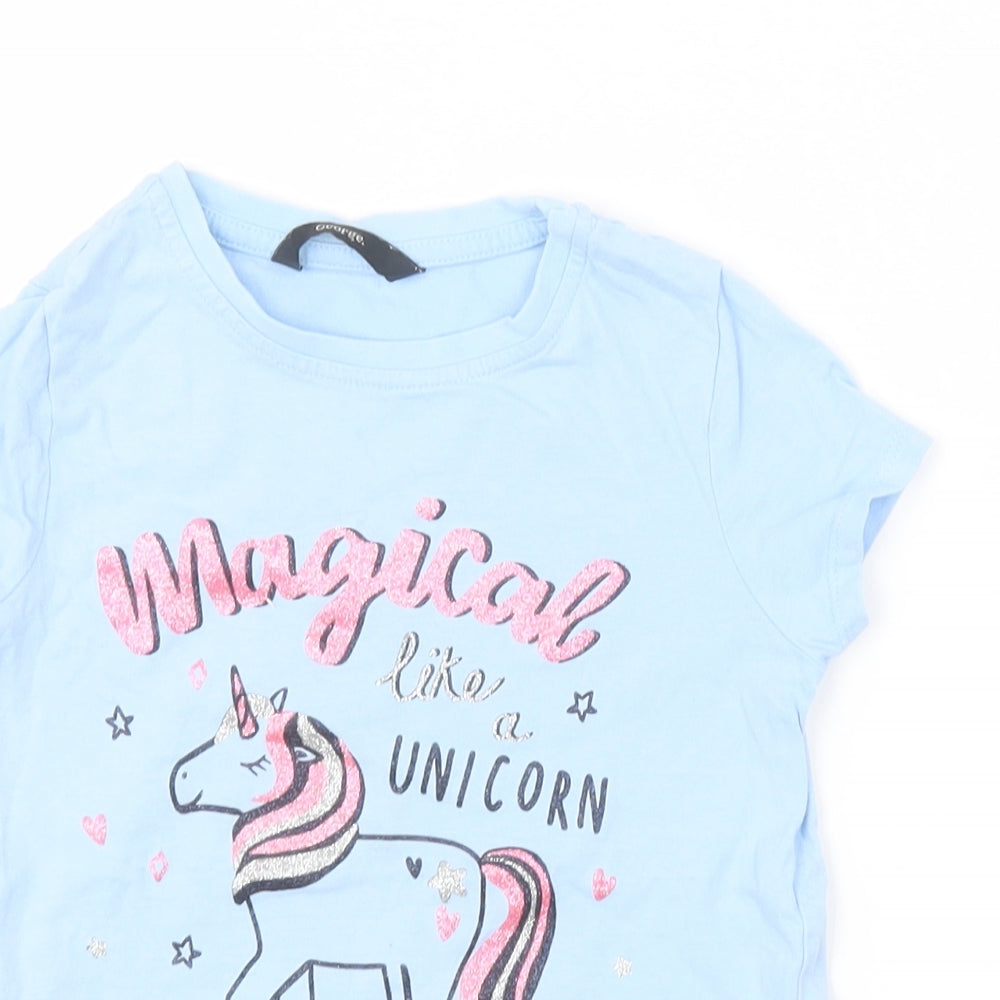 George Girls Blue   Basic T-Shirt Size 5-6 Years  - UNICORN