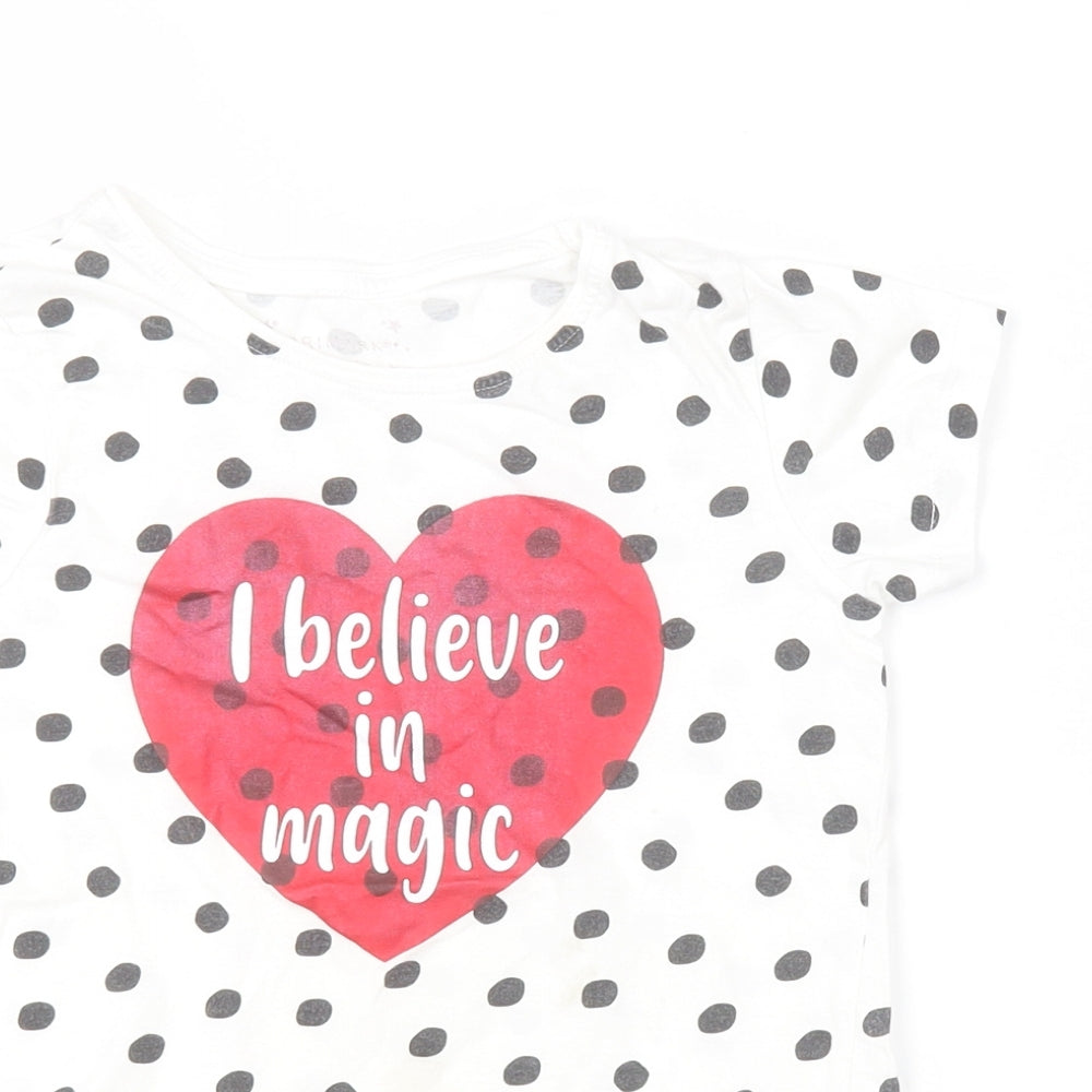 Primark Girls White Spotted  Basic T-Shirt Size 5-6 Years