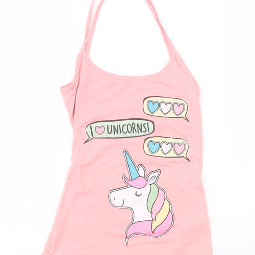 Primark Womens Pink   Basic Tank Size 10  - UNICORNS