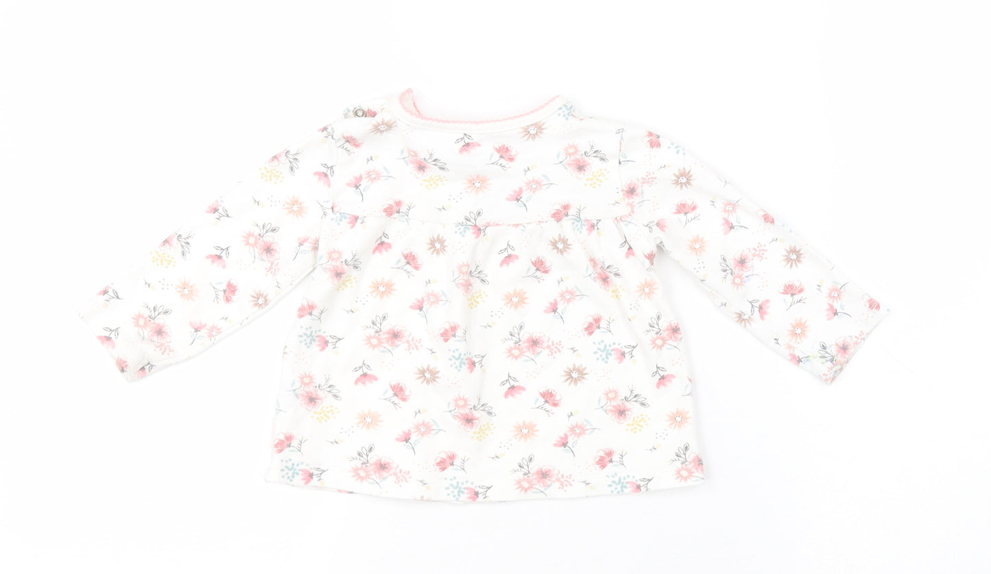 F&F Girls White Floral  Basic T-Shirt Size 6-9 Months