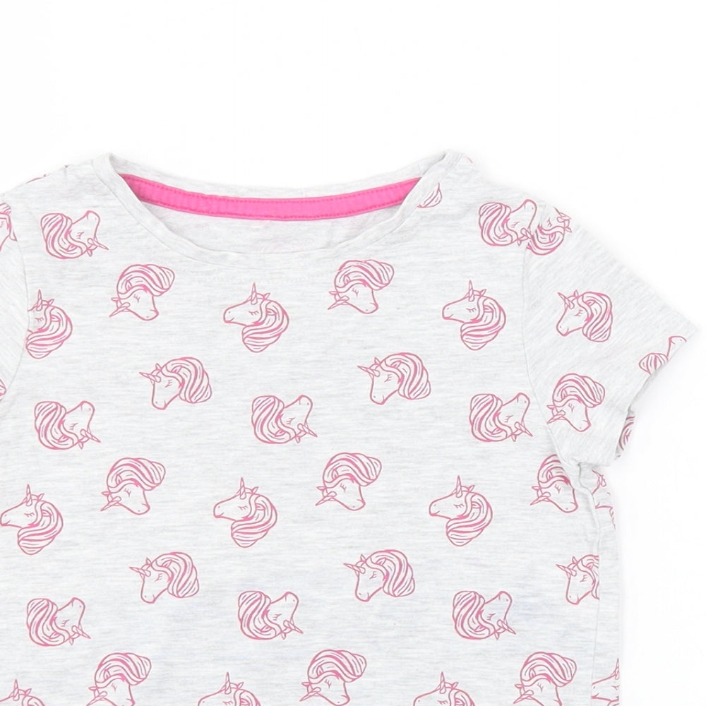 George Girls Grey Animal Print  Basic T-Shirt Size 5-6 Years