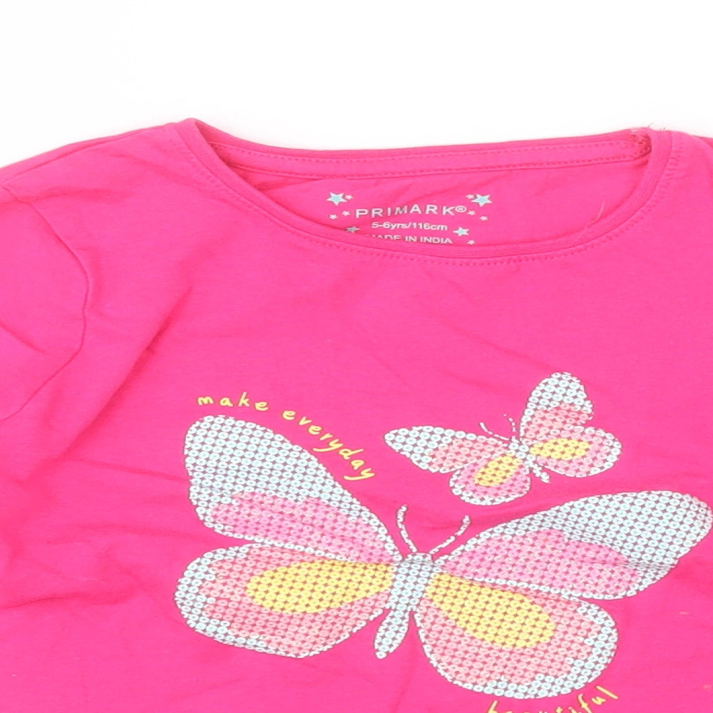 Primark Girls Pink   Basic T-Shirt Size 5-6 Years  - BUTTERFLY