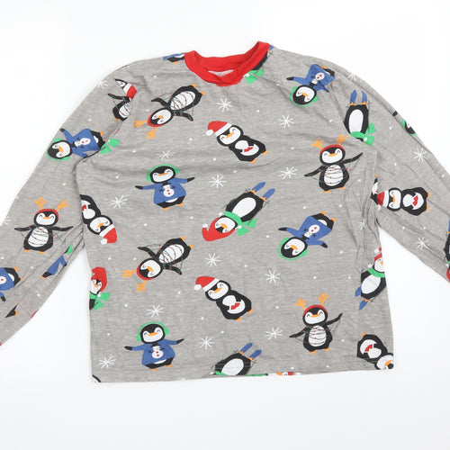 Mens Pyjamas Mens Grey Animal Print   Pyjama Top Size S  - PENGUINS CHRISTMAS
