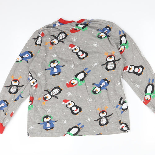 Mens Pyjamas Mens Grey Animal Print   Pyjama Top Size S  - PENGUINS CHRISTMAS