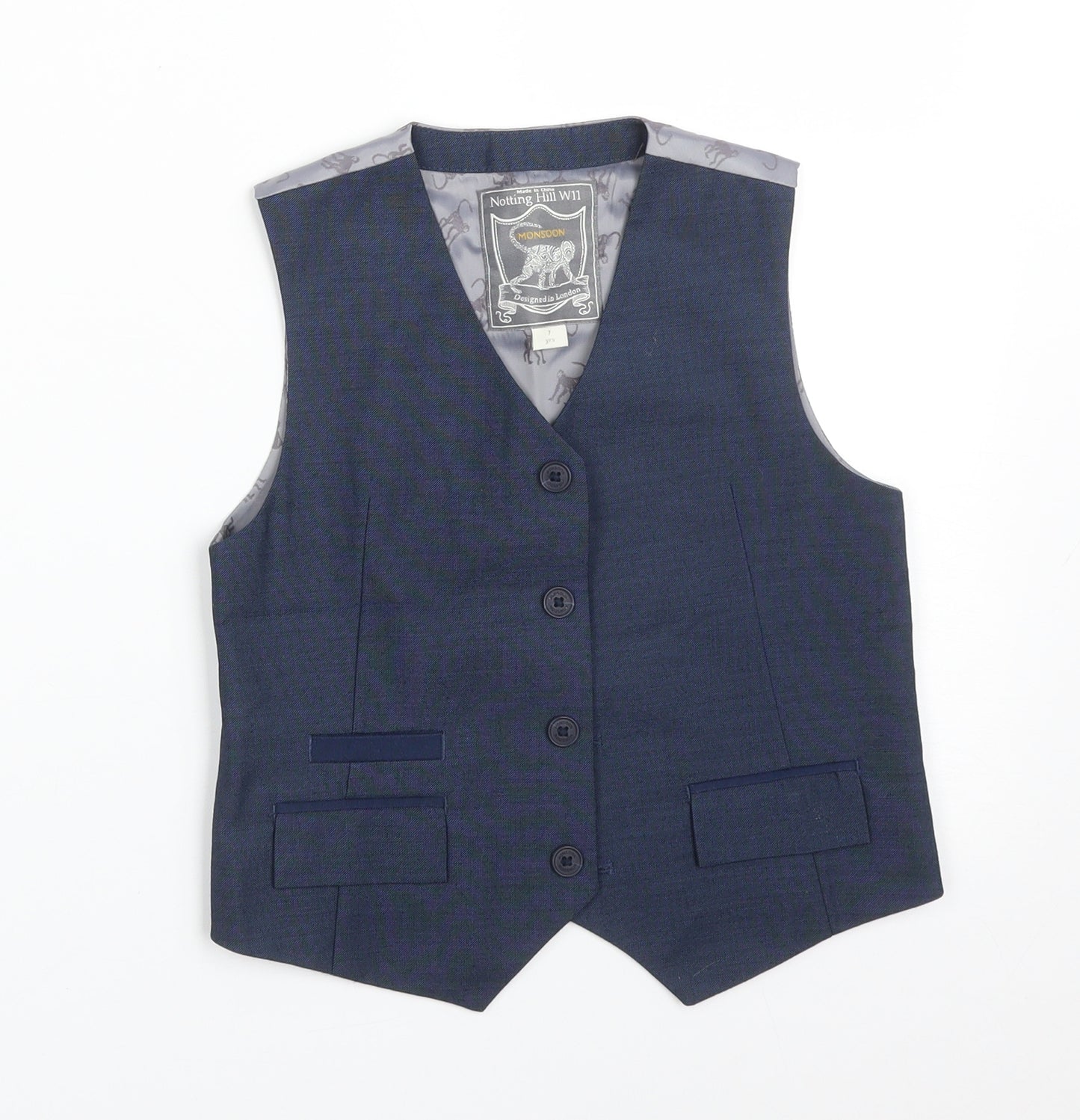 Monsoon Boys Blue   Jacket Waistcoat Size 7 Years  - MONKEYS