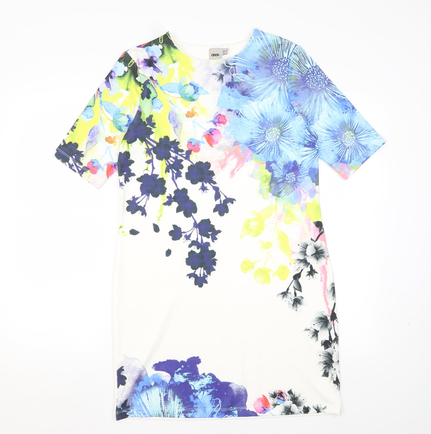 ASOS Womens White Floral  T-Shirt Dress  Size 8