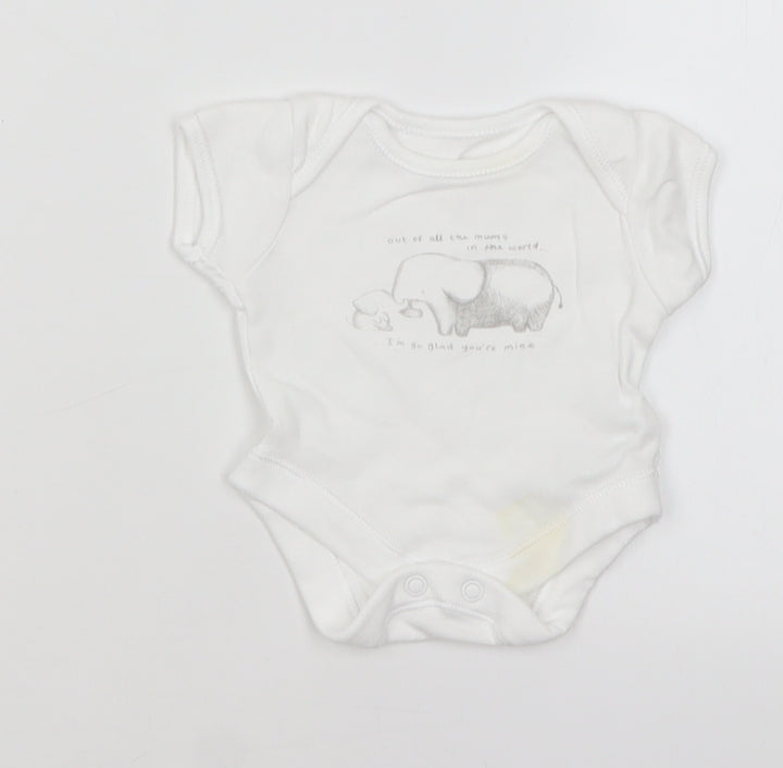 George Baby White   Romper One-Piece Size Newborn  - Elephants