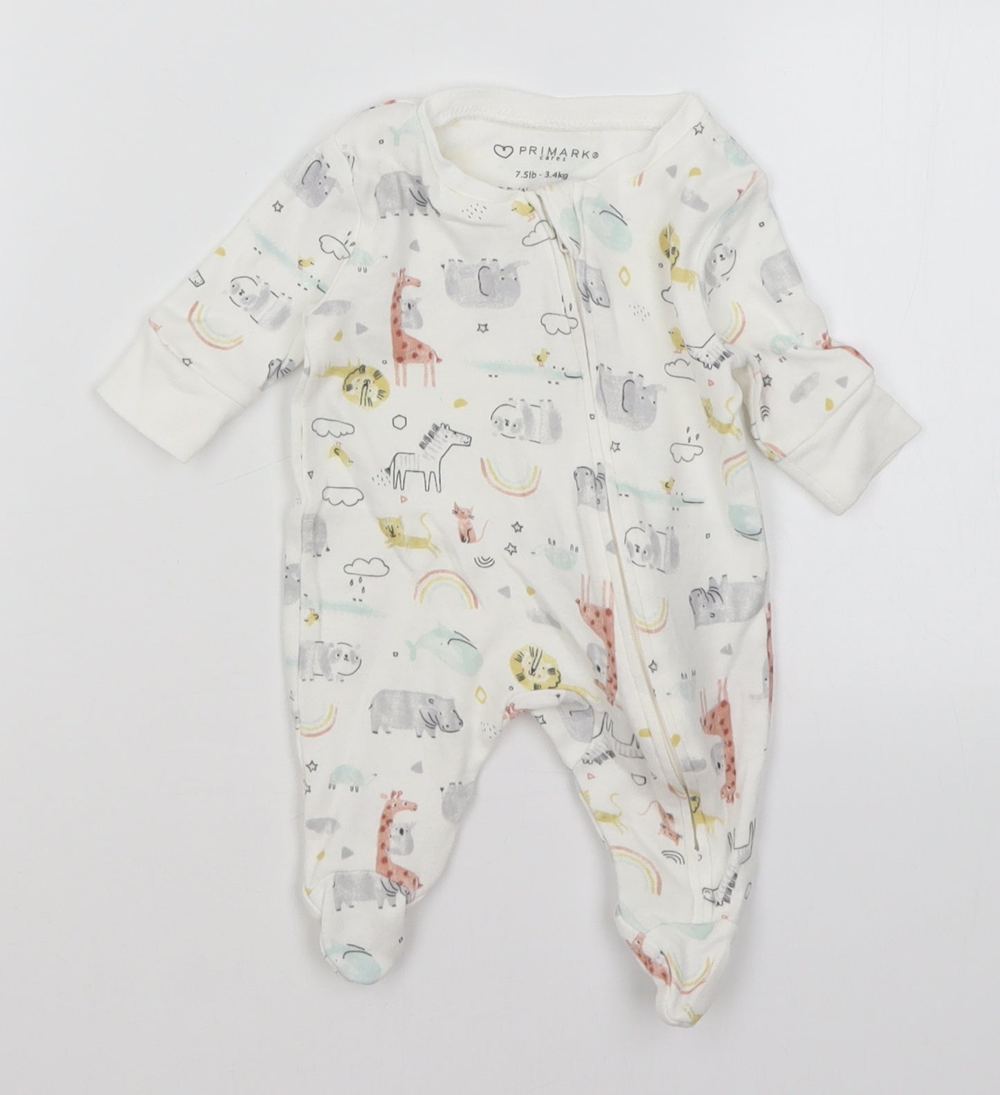 Primark Baby White   Romper One-Piece Size Newborn  - Animals