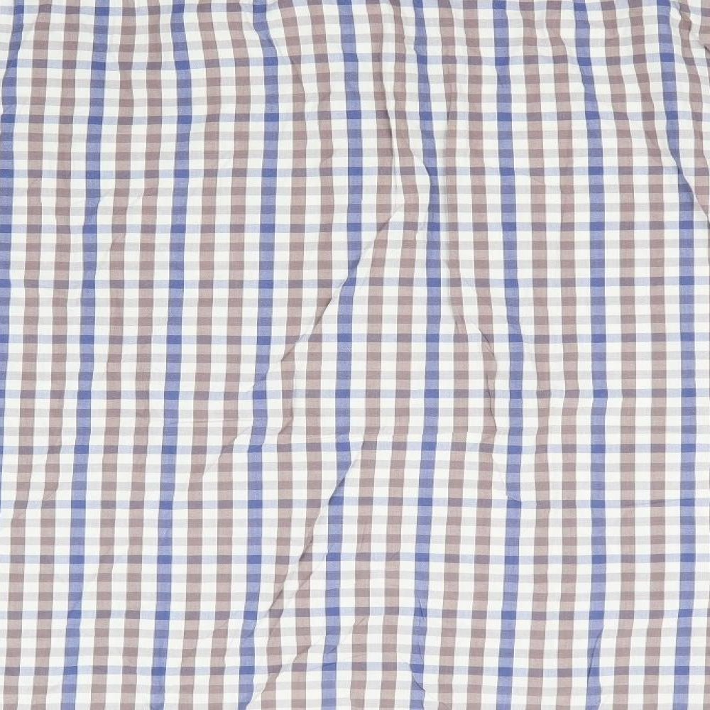 Williams & Brown Mens Blue Check   Button-Up Size 2XL  - Decorative Elbow Patches Taupe Blue White Check