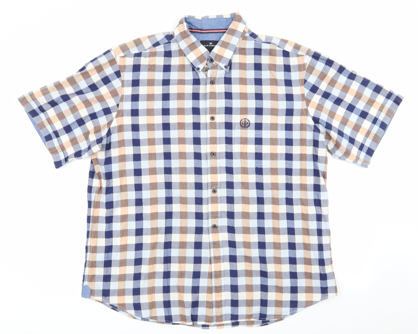 Blue Harbour Mens Blue Check   Button-Up Size XL  - Buttoned Collar Blue Beige White