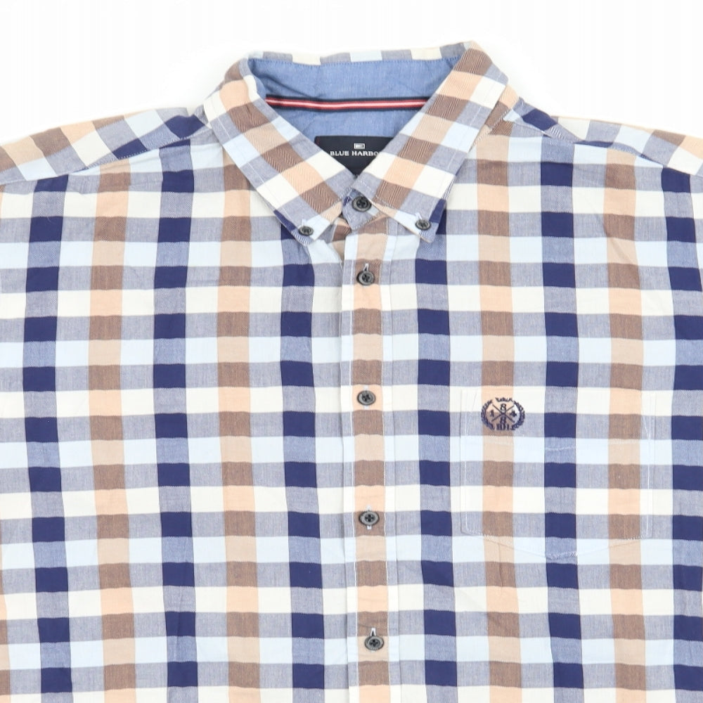 Blue Harbour Mens Blue Check   Button-Up Size XL  - Buttoned Collar Blue Beige White
