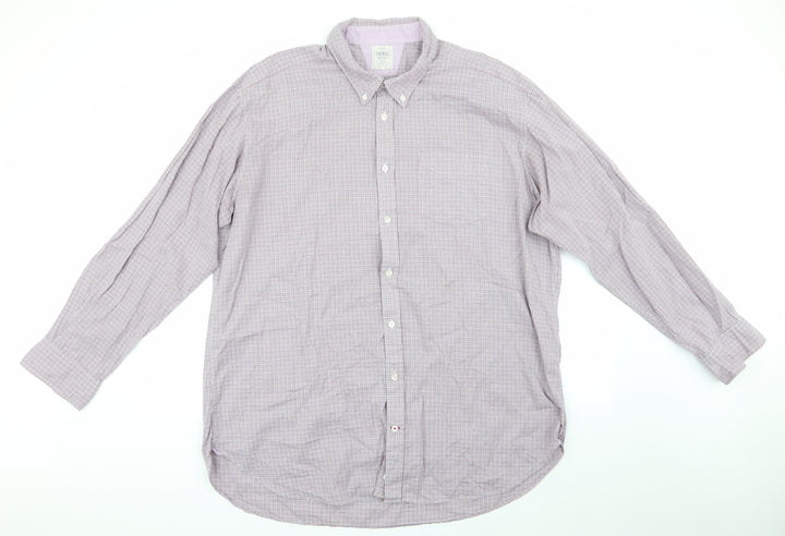 Tomas Mayes Mens Purple Check Button-Up Size 2XL - Lilac Pink Blue Orange fine line checks Buttons Collar
