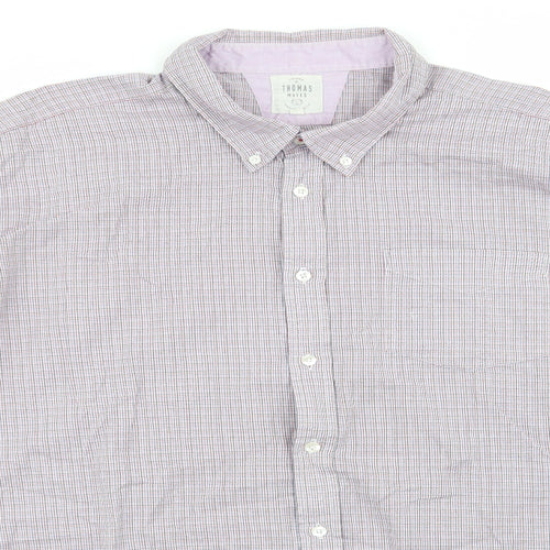 Tomas Mayes Mens Purple Check   Button-Up Size 2XL  - Lilac Pink Blue Orange fine line checks Buttons Collar