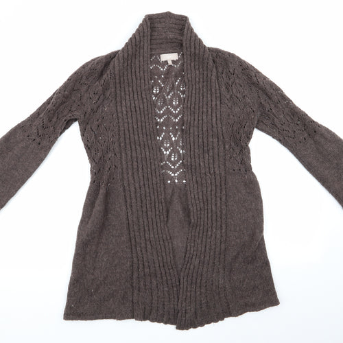 Soon Womens Brown   Cardigan Jumper Size 10  - Open Knit Bodice Longline