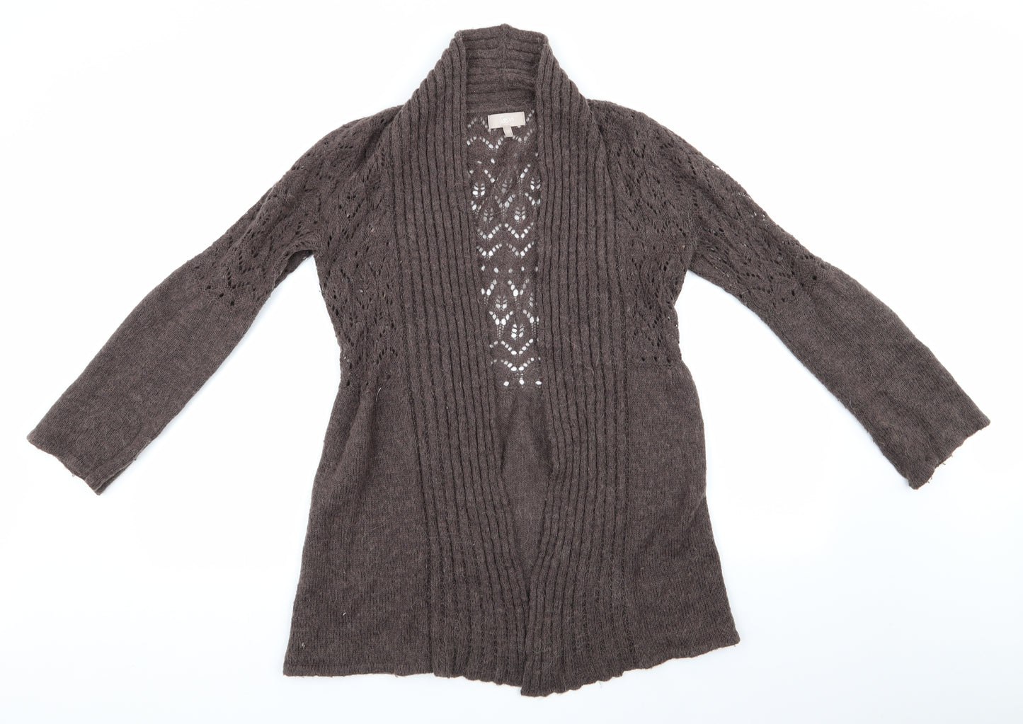 Soon Womens Brown   Cardigan Jumper Size 10  - Open Knit Bodice Longline