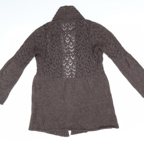 Soon Womens Brown   Cardigan Jumper Size 10  - Open Knit Bodice Longline