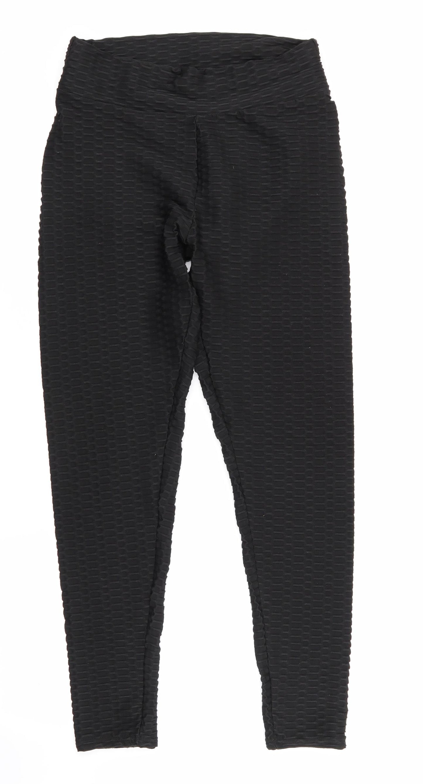 Preworn Womens Black Geometric  Jegging Trousers Size L L28 in - Raised weave texture Ruched Seat