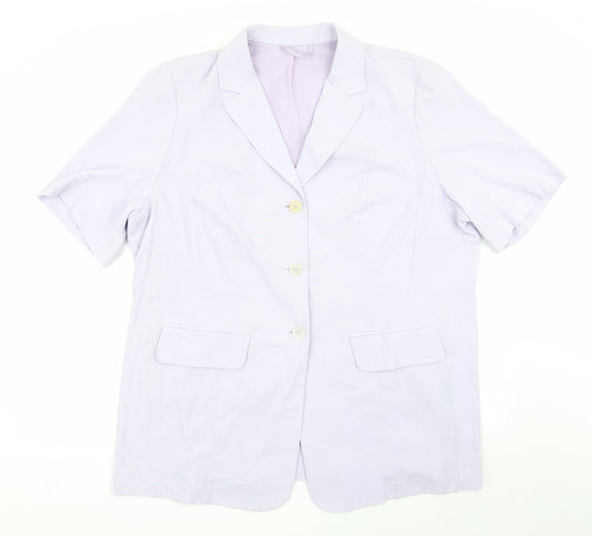 Front view of Essence women’s purple jacket, size UK 20, - pale lilac